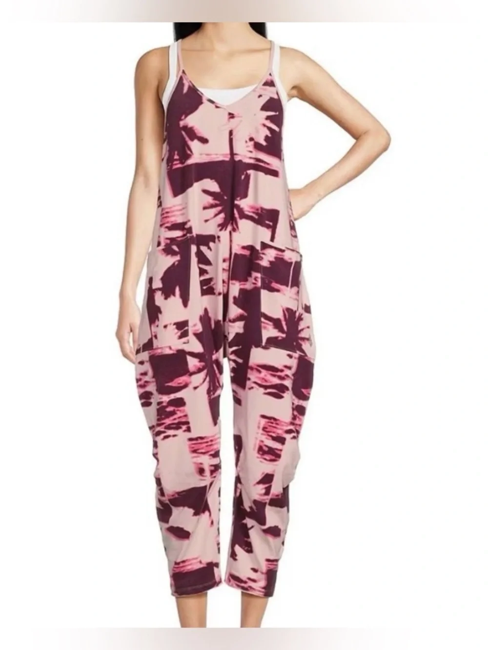 FP Movement by Free People Hot Shot Printed Onesie - Palmy Beach Night Pink - S - Picture 3 of 5